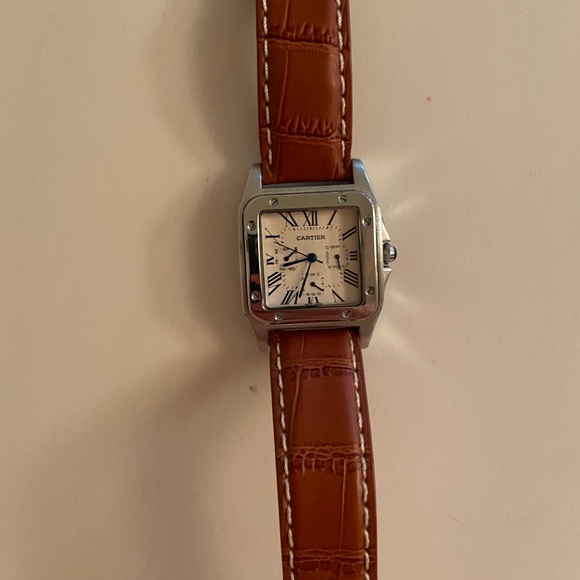 watch.  santos 100 leather strap stainless steel - Picture 3 of 16